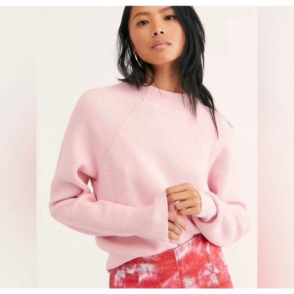 Free People Knit Sweater Womens Medium Soft Pink Raglan Sleeve Oversized - Picture 11 of 11